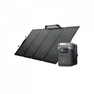 Visuel du kit générateur solaire EcoFlow composé d'un générateur solaire autonome Delta 2 et d'un panneau solaire double sens de 220W
